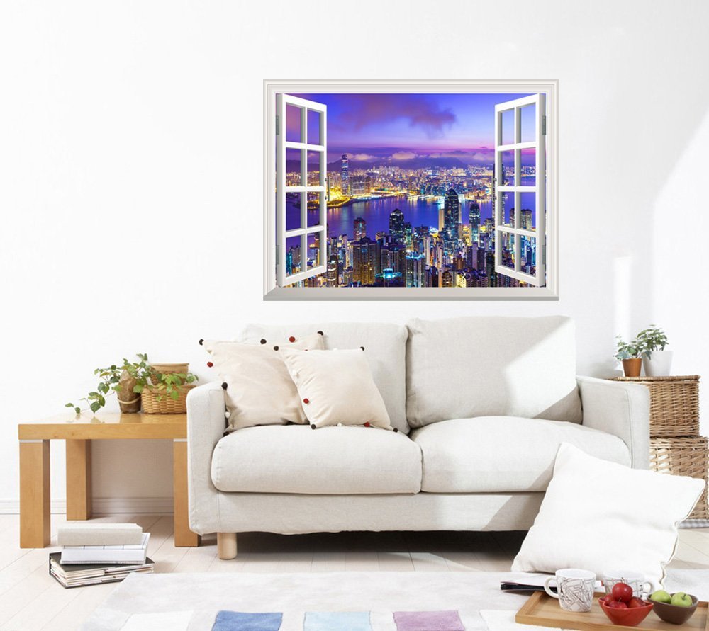 Wall Mural – Beautiful City Skyline at Evening |Window View Wall Decor – 36&Prime;x48&Prime;