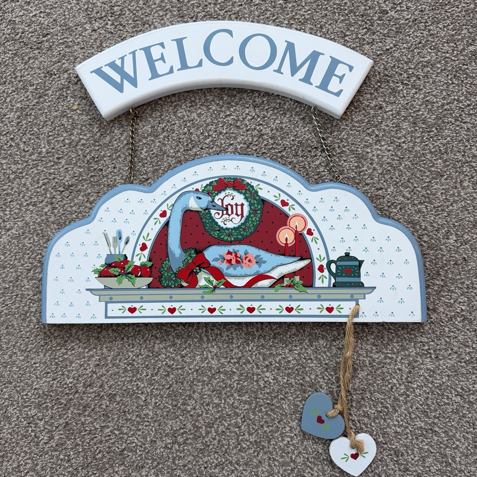 Vintage Country Goose Wooden Christmas Welcome Sign Farmhouse Rustic Cottage