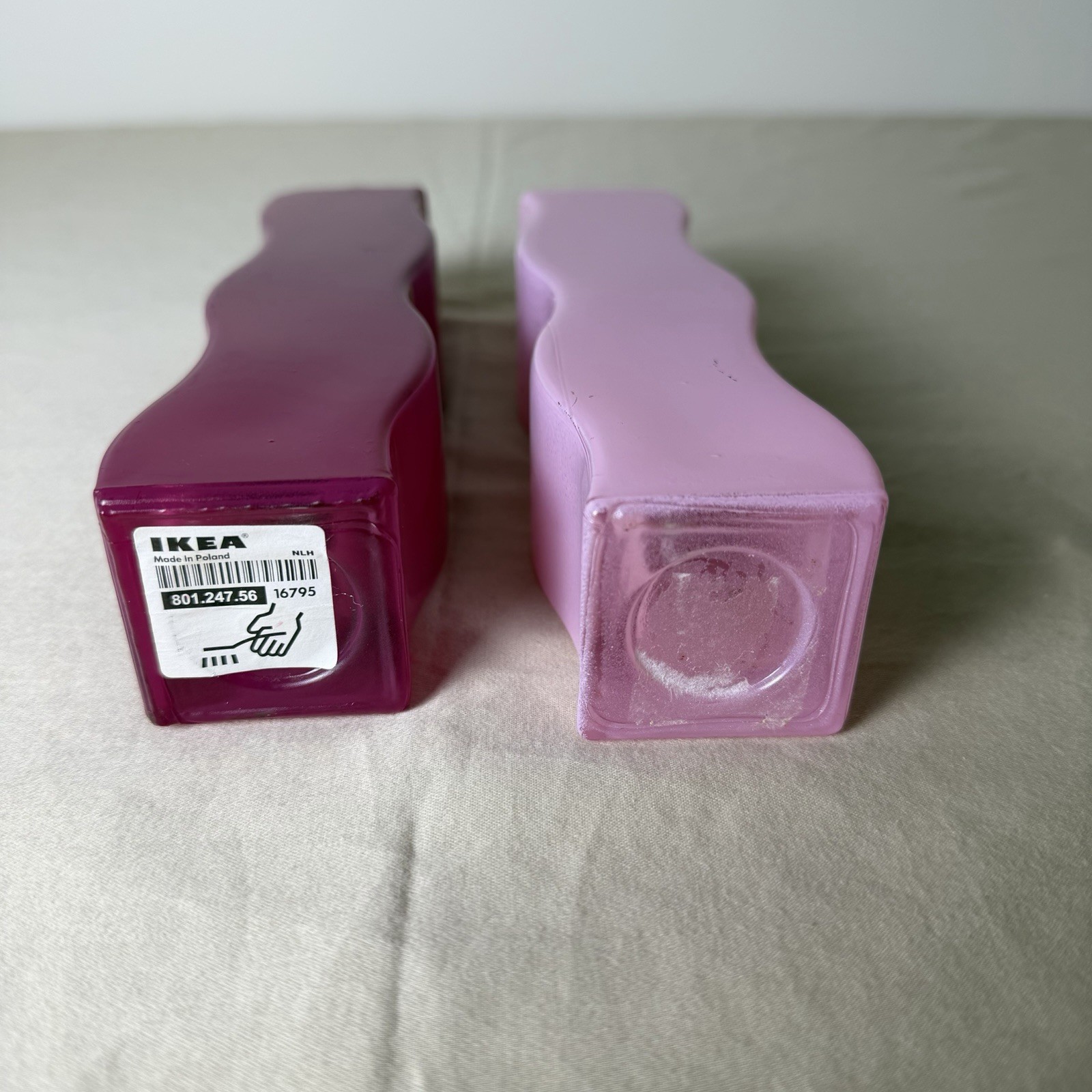 Vintage Lot 2 IKEA Skamt Art Glass Wavy Vases 90s Retro Decor Pink Purple 8.5”
