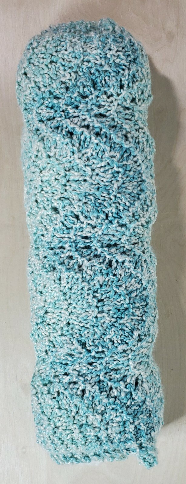 Afghan Throw Lap Oversized Scarf Blanket Knitted 24×88&Prime; Teal Green White Chevron
