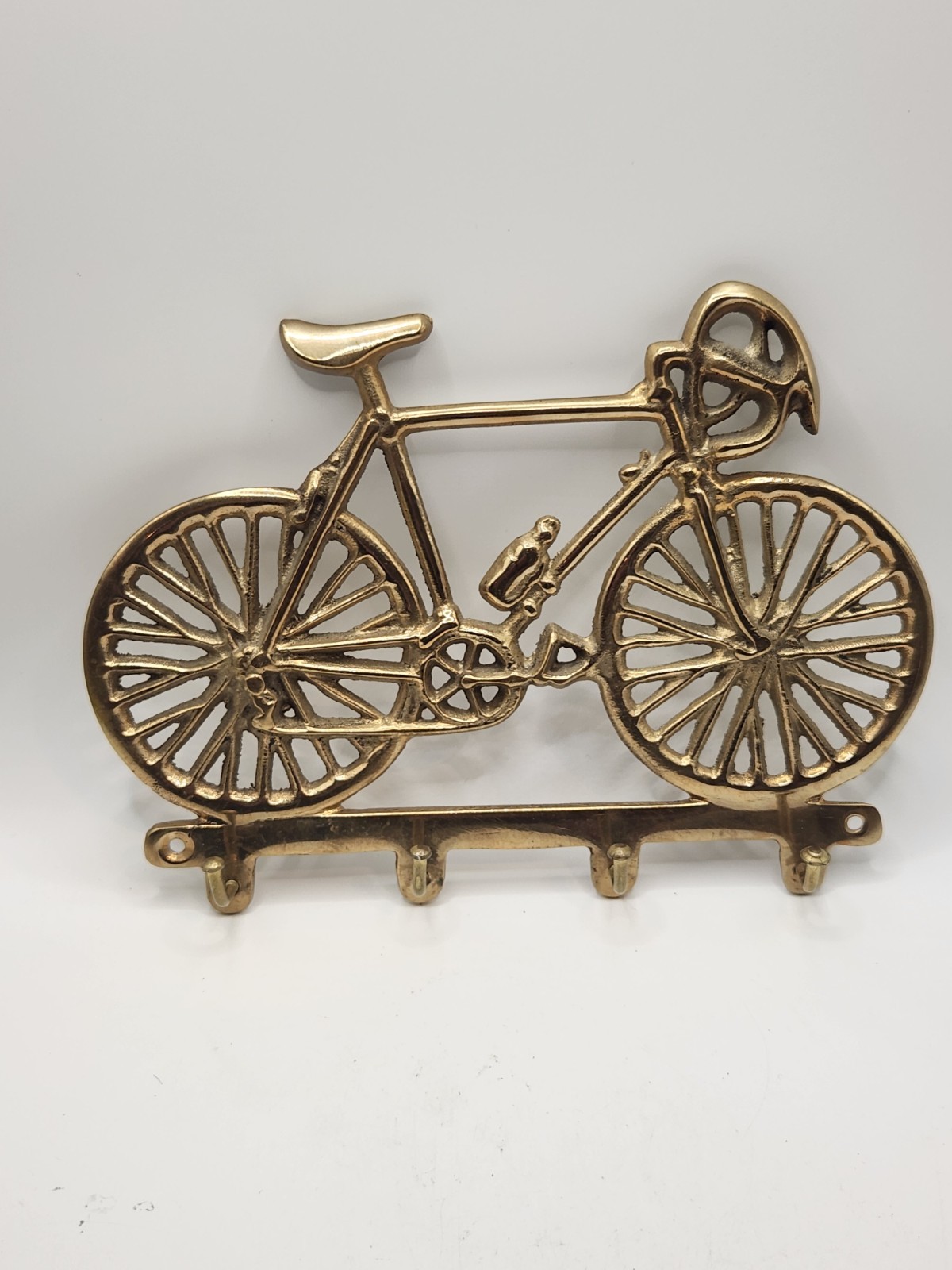 Vintage Solid Brass Bicycle Wall Key Rack Hook Holder Made In India Bike Decor