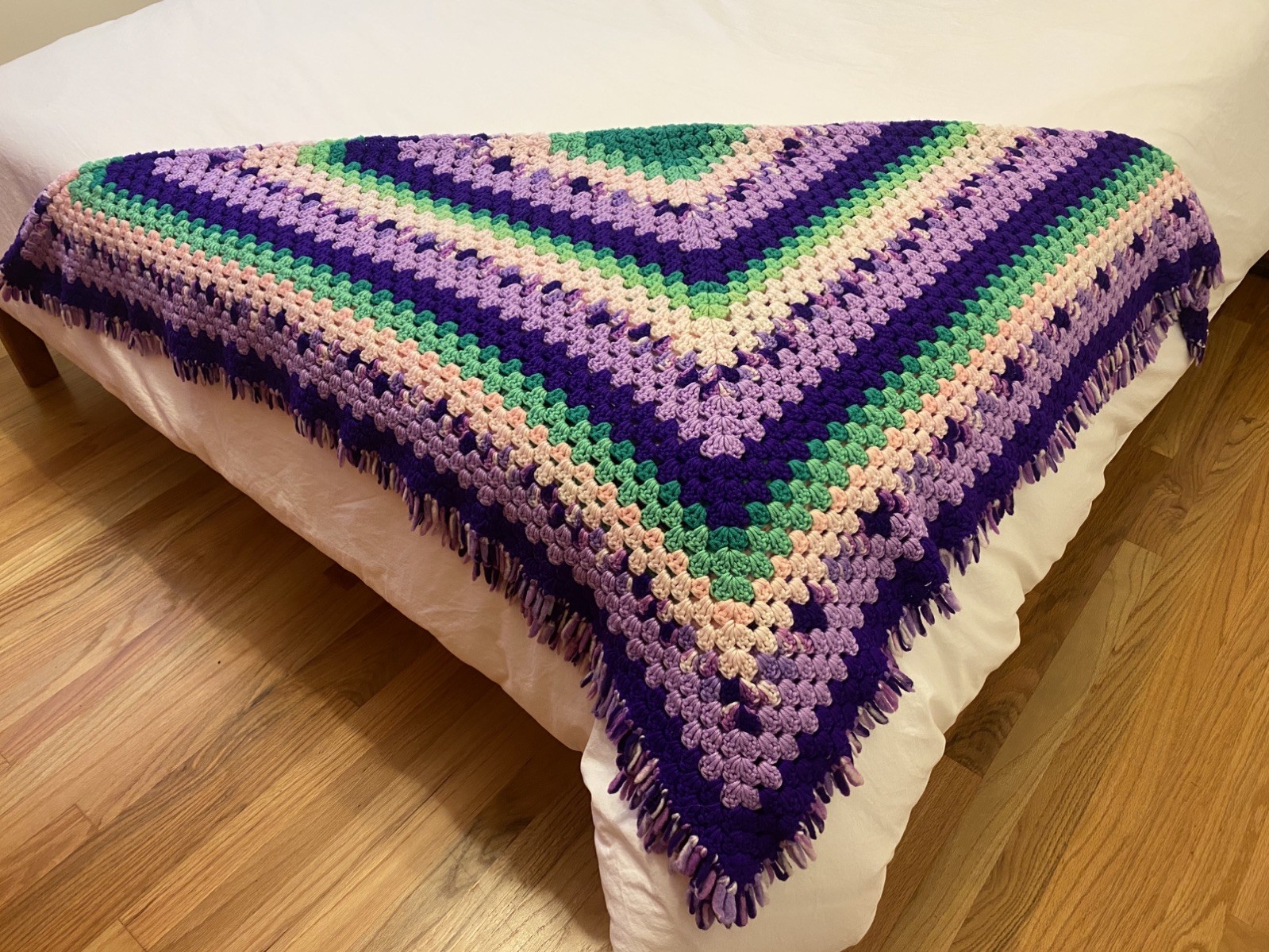 Granny Square Throw/Shawl Afghan Blanket 53in x 53in Purple Pink Green Peach