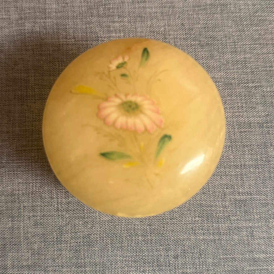 Vintage Italian Alabaster Hinged Trinket Pill Box Hand Carved Made Italy