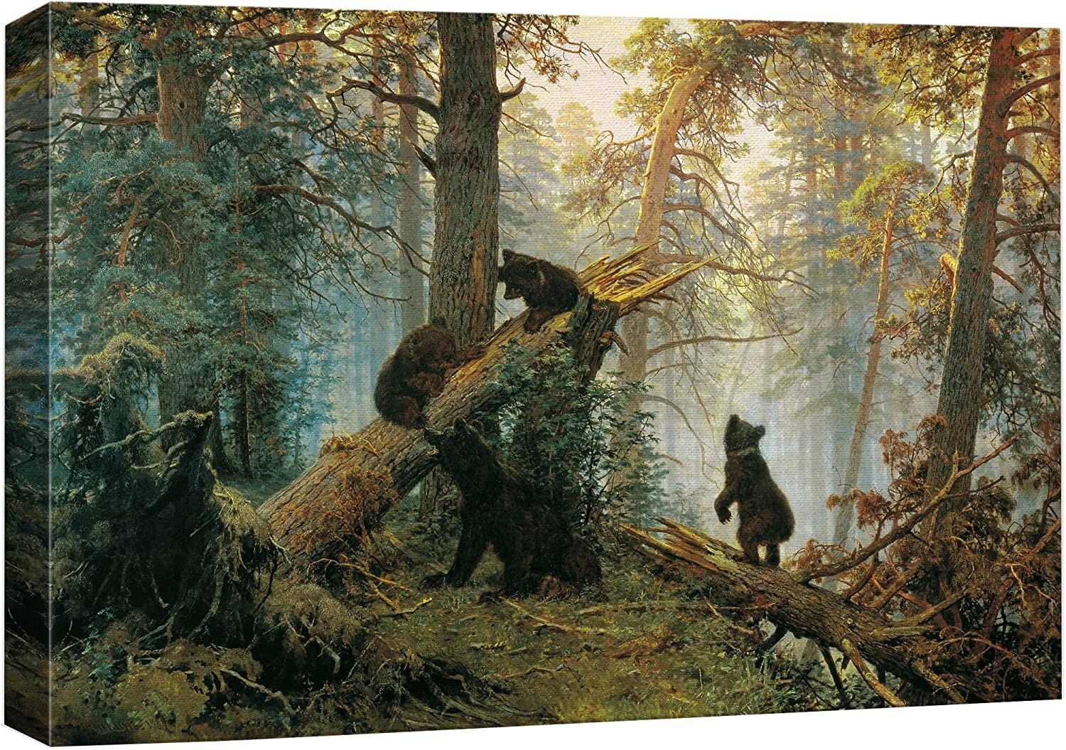 24&Prime;x36&Prime;-Black Bears in the Forest Landscape Wall Art Nature Canvas Print