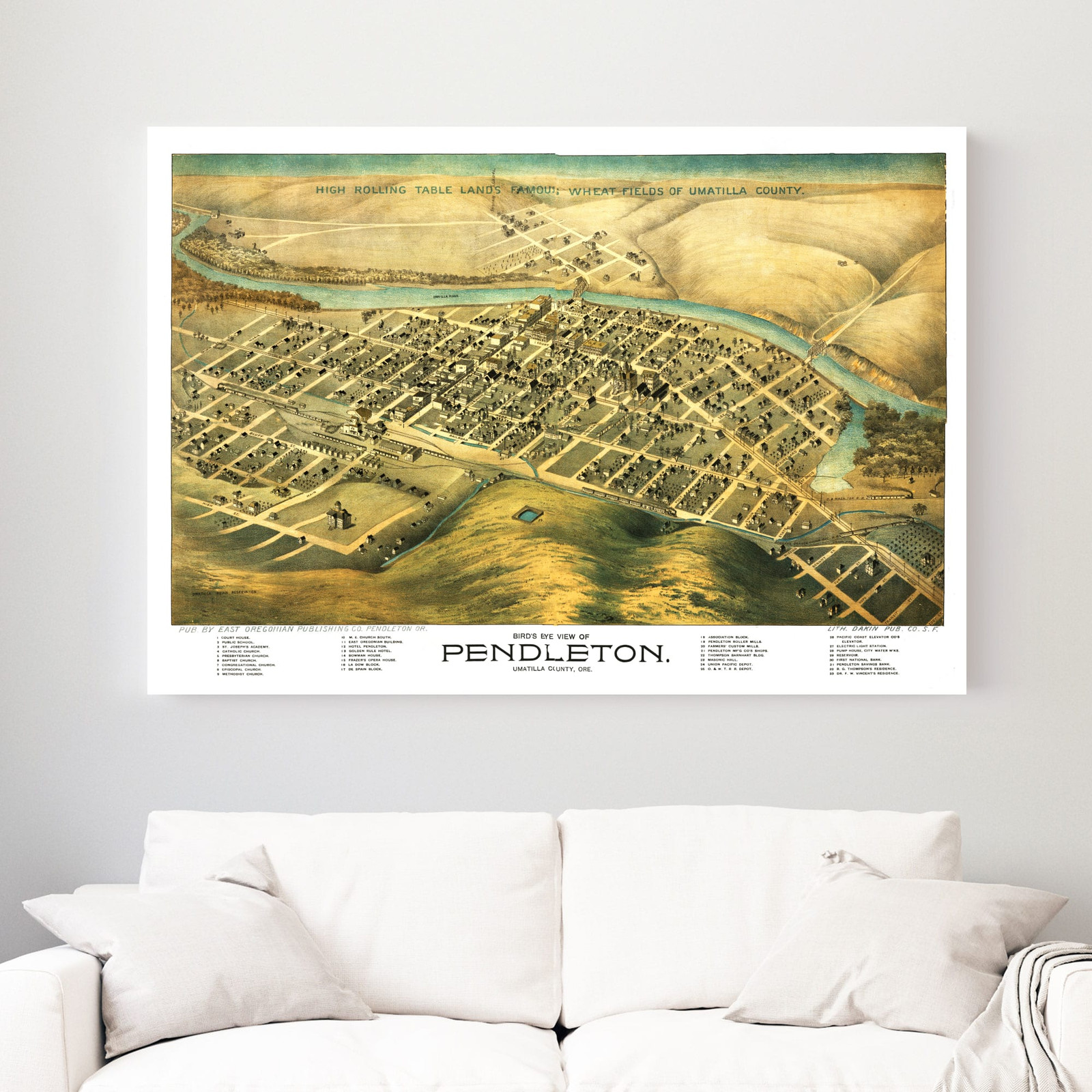 Old Map of Pendleton, OR 1890 – Vintage Pendleton Oregon Art