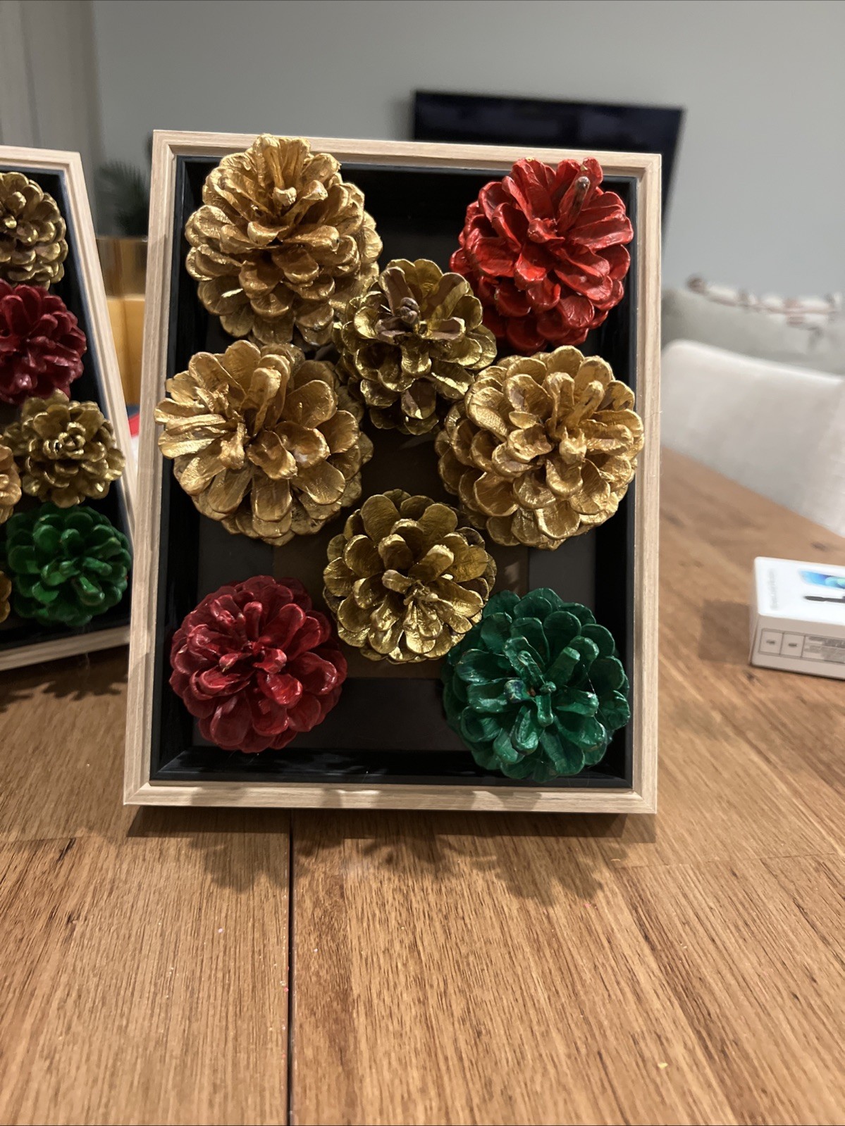Handcrafted Pinecone Shadow Box Frame – Rustic Holiday Wall & Tabletop Decor