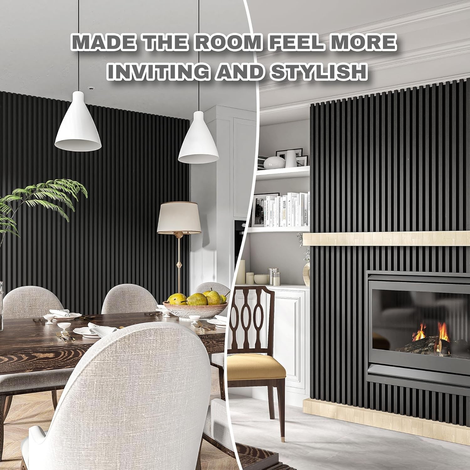 Black Wall Panels for Interior Decor Slat Wall Paneling 96x6in 8Pack for Livi…