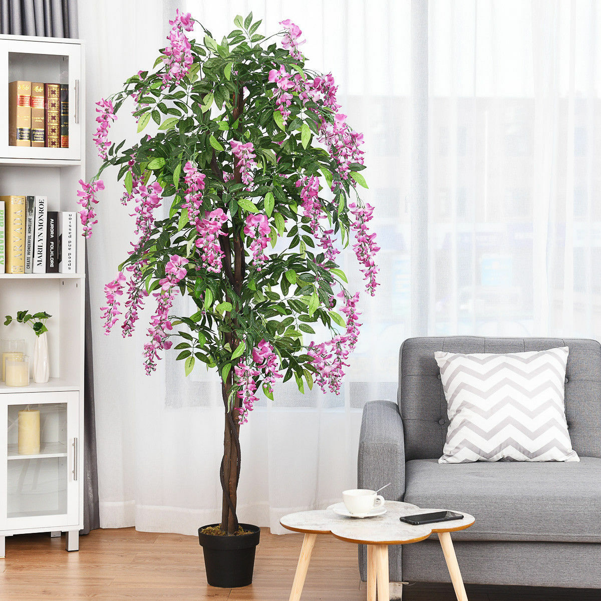 Costway 6 FT Artificial Wistera Silk Tree Pink Flower Indoor Outdoor Home Décor