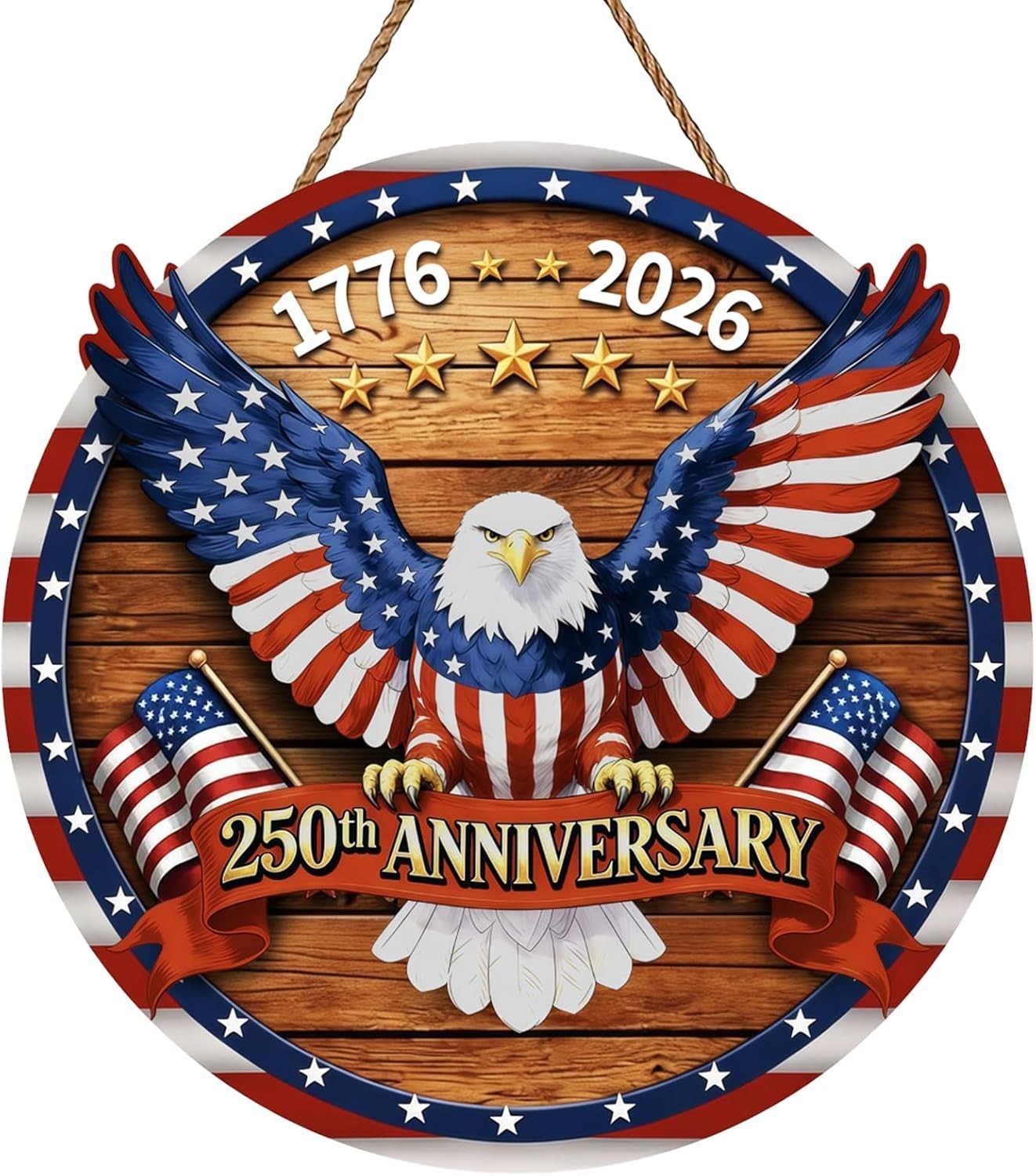 USA 250Th Anniversary Decoration, Wooden 4Th of July Eagle Door Sign 1776-2026 F