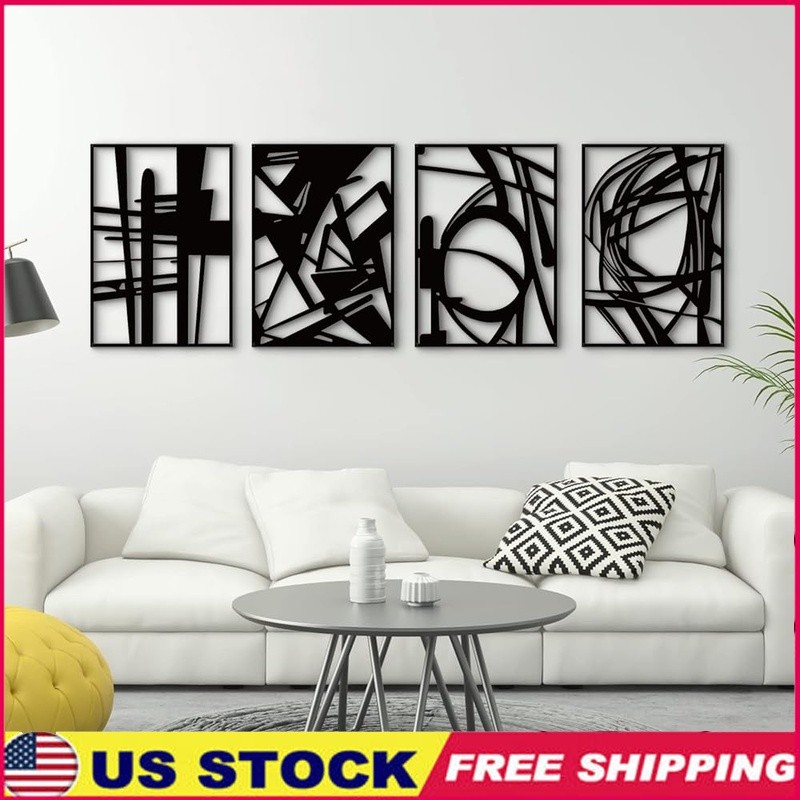 Metal Wall Art Abstract Minimalist 3D Effect 4 Pack Decorative Hanging Decor New