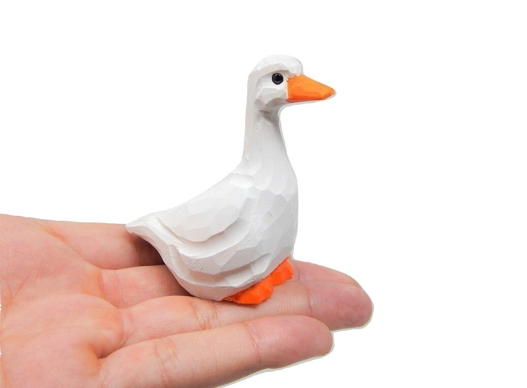 White Goose Figure Miniature Duck Statue Sculpture Wood Decor Garden Topper