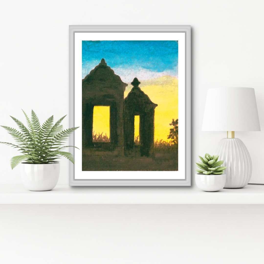 Digital download Painting original « Sunset at Ratu Boko Temple » In 4 Size