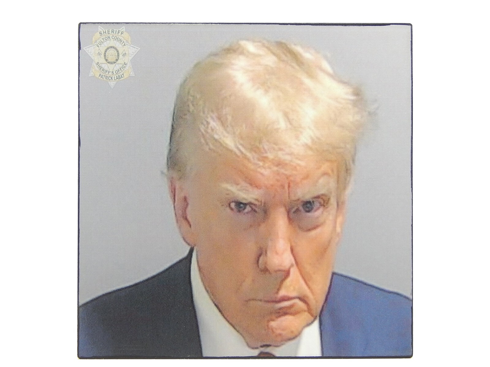 President Donald Trump Mug Shot Mugshot Sign Shelf Sitter Wall Art Decor 5&Prime; x 5&Prime;