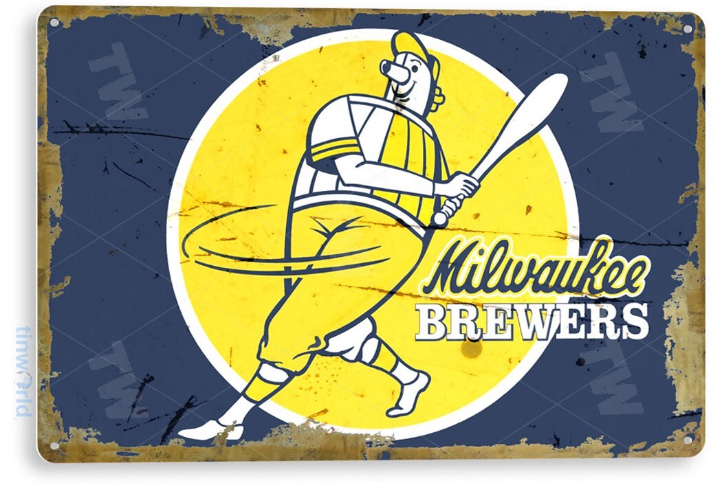 TIN SIGN Milwaukee Brewers Retro Metal Décor Miller Park Store Card Shop A911