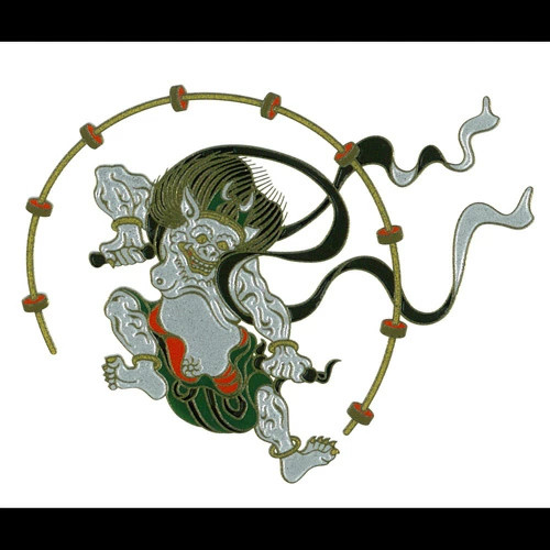 Japanese Gold Raijin Thunder God Sticker Kyoto Makie 1.6×2.0in Transfer Decal