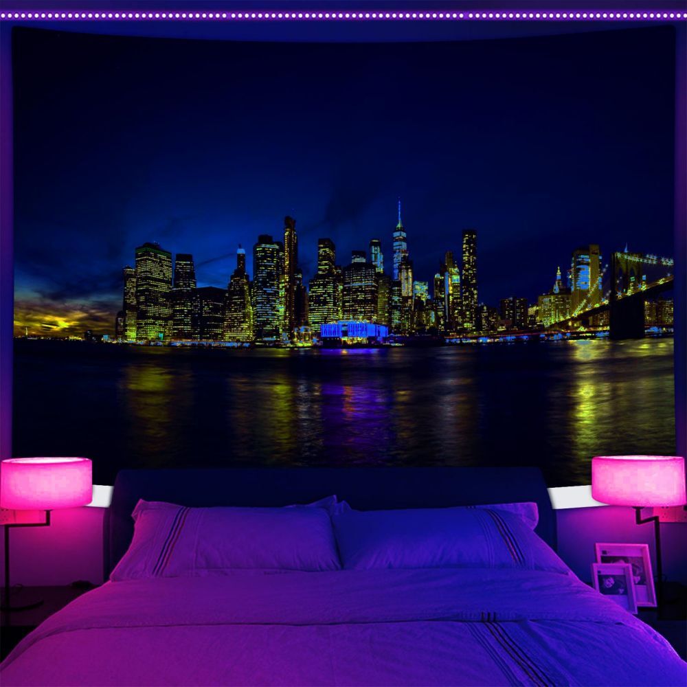 Large Wall Art Blacklight Poster UV Reactive Tapestry Wall Hanging Night City