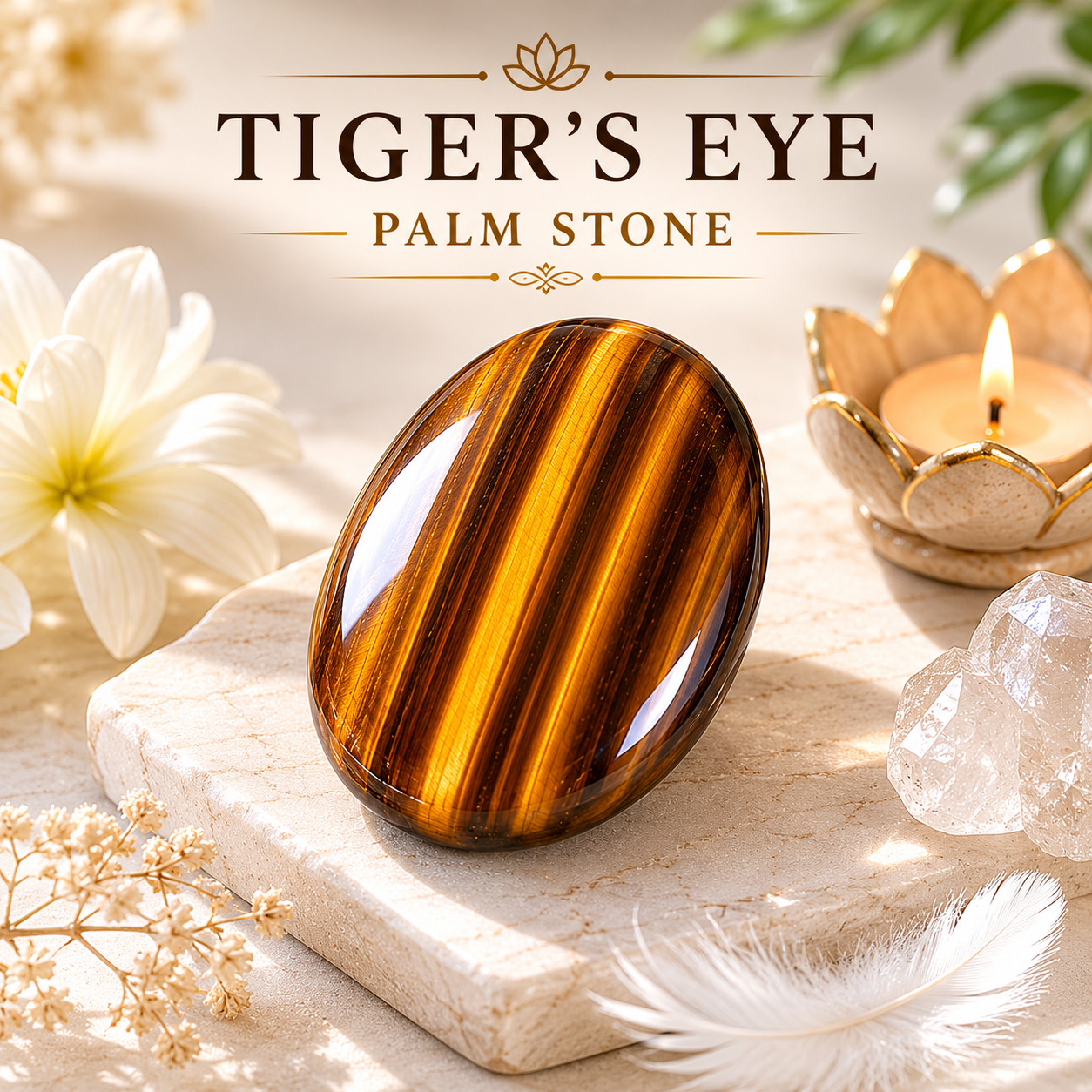 Tiger’s Eye Palm Stone Polished Decorative Oval Display Piece
