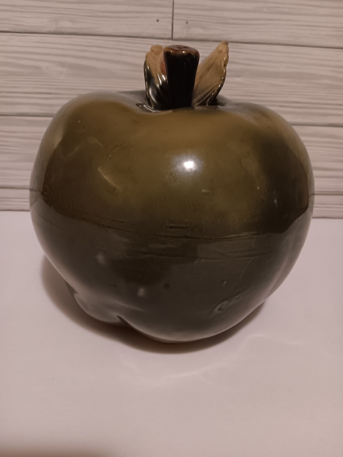 6.5&Prime; Ceramic Green Apple Figurine Country Farmhouse Kitchen Decor Fruit