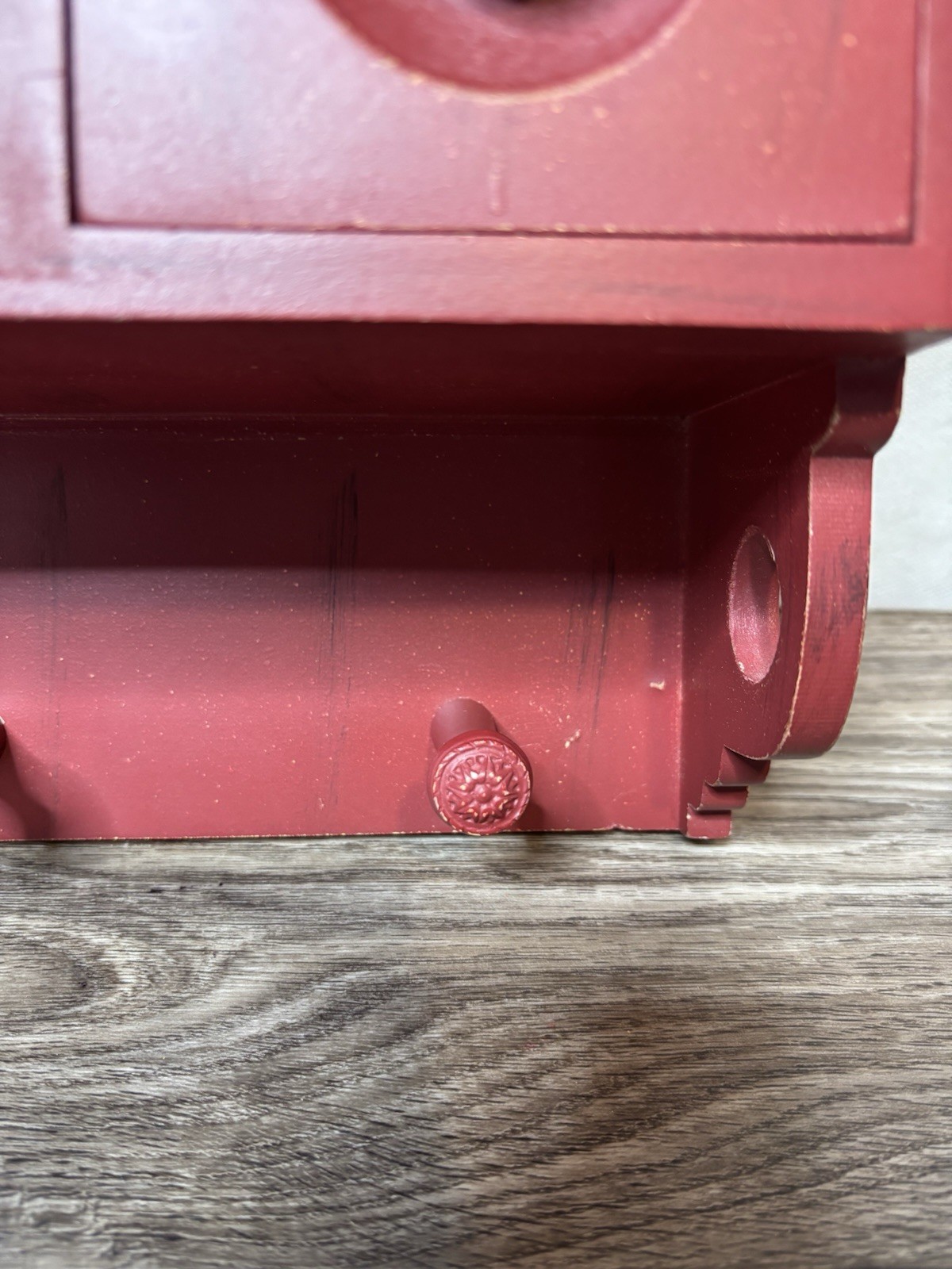 Rustic Farmhouse Red Wooden Wall Shelf Coat Rack 3 Drawers Key Holder Decor 13in