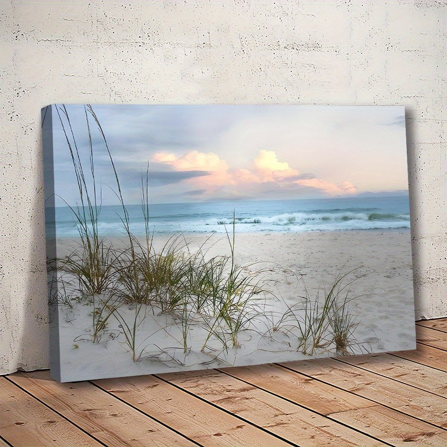 Coastal Beach Dunes with Sea Grass Canvas Wall Art, Calming Home Decor