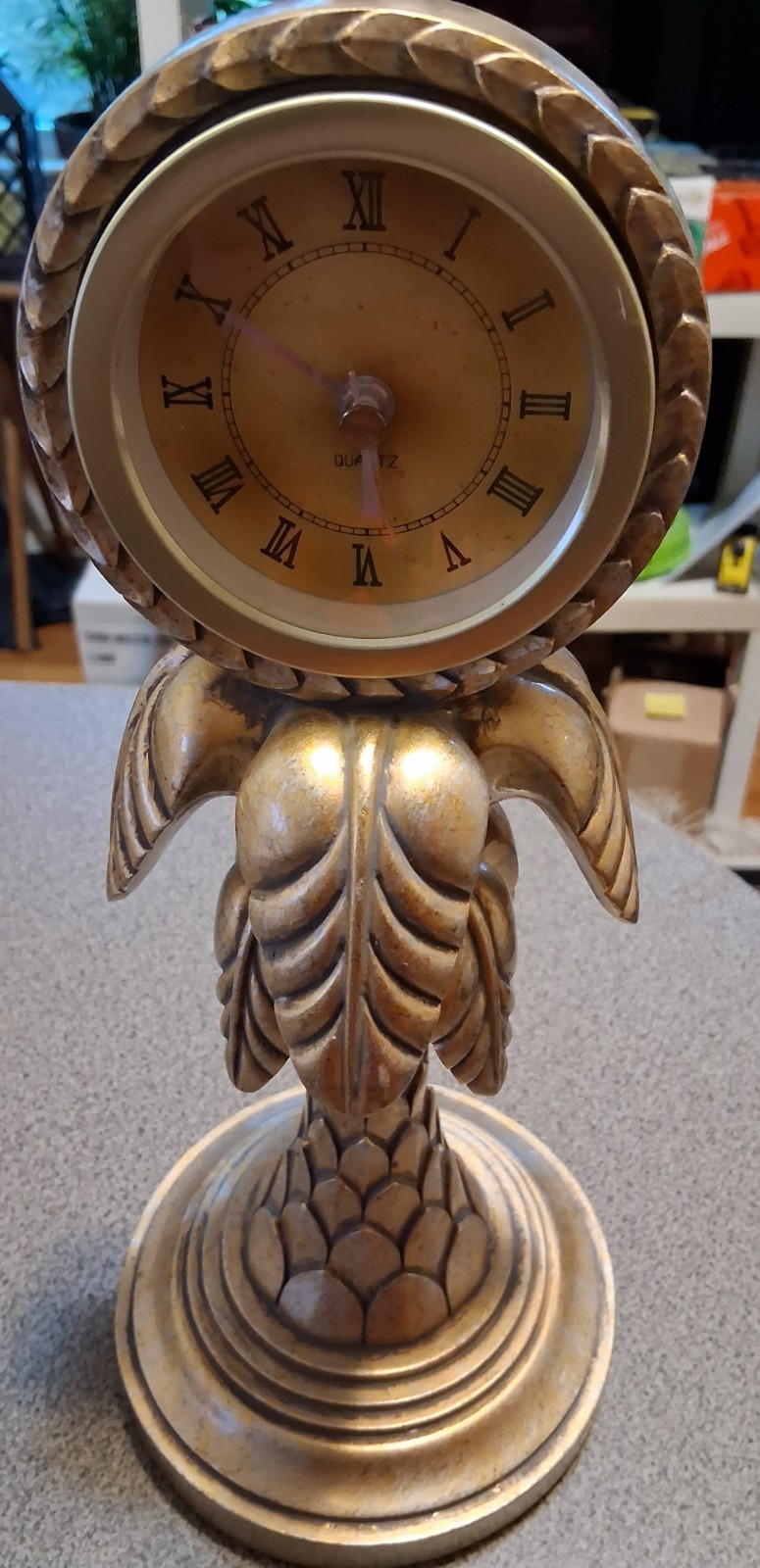 Quartz Gold Table Top Mantle Desk Clock Roman Island Palm Beach 13&Prime; Tall