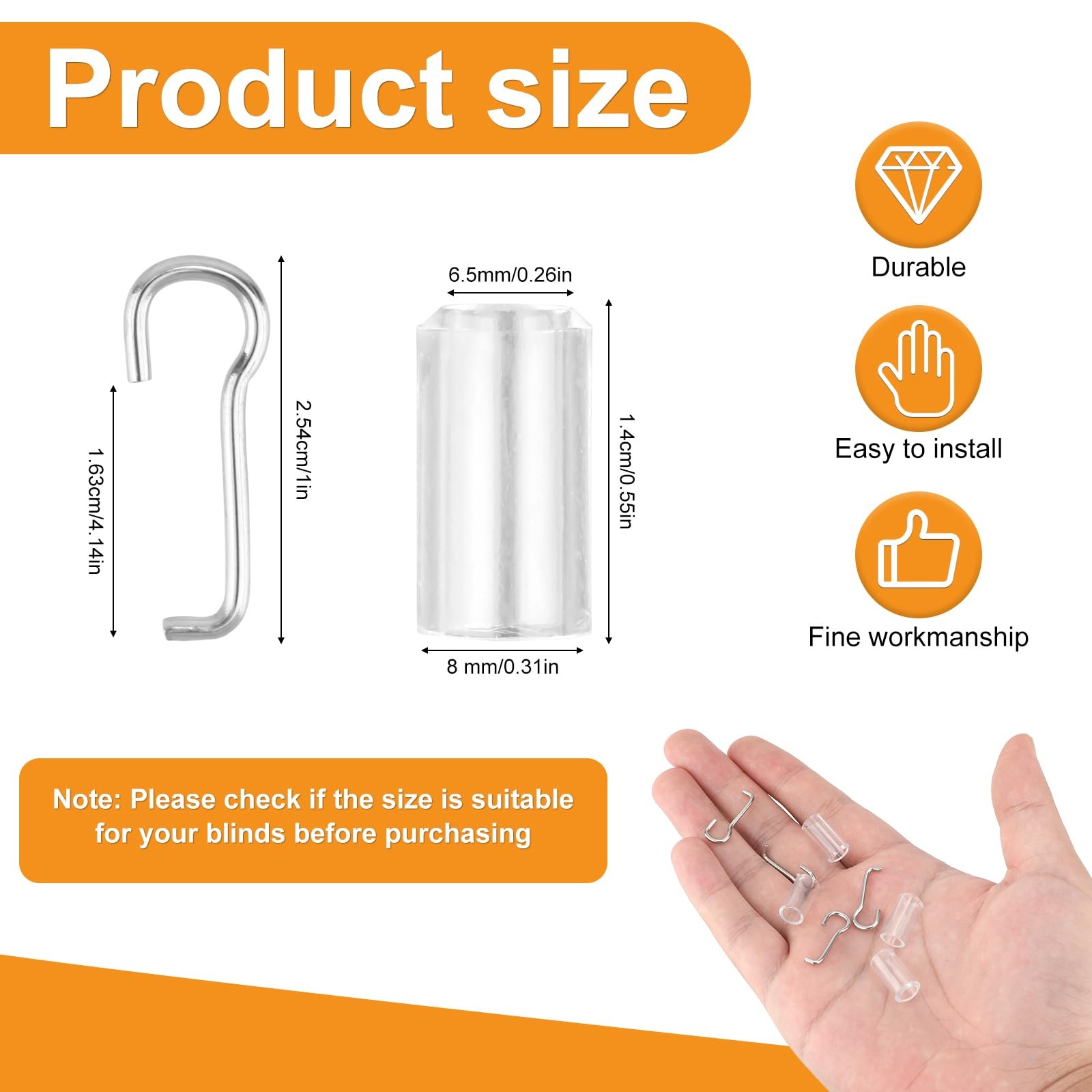 8pcs Mini Blinds Replacement Parts – Stainless Steel Wand Medium, Silver