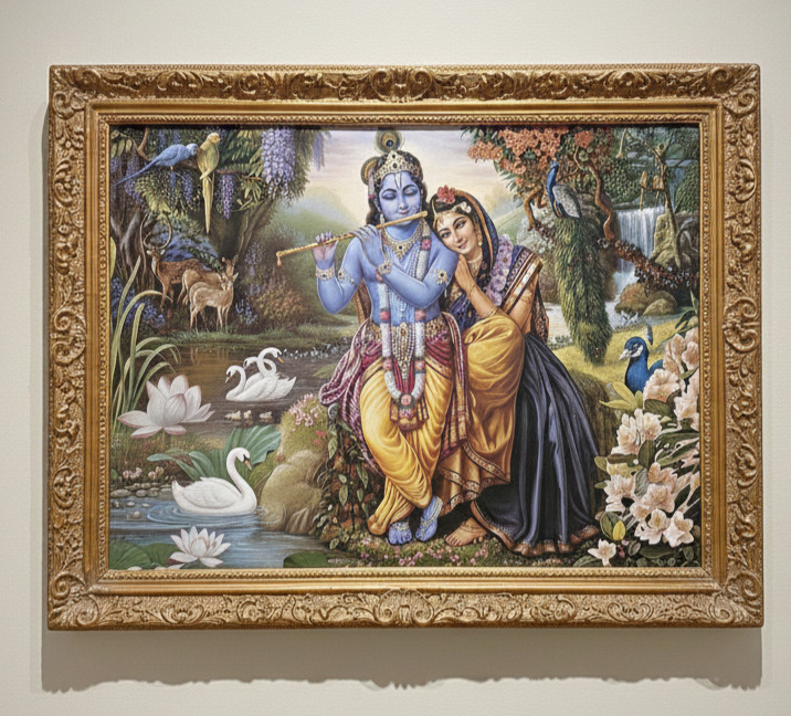 Radha Krishna Divine Love Art Print – Premium Hindu Wall Decor – 8×6 Unframed