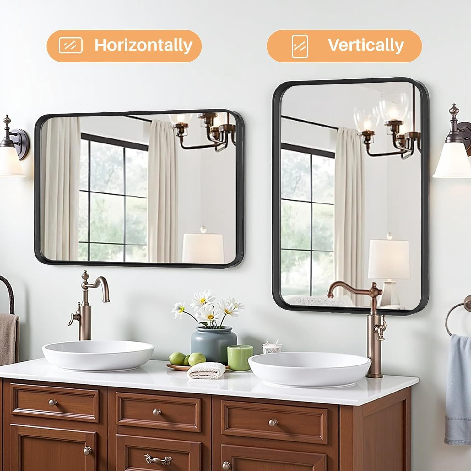 Bathroom Mirror for Wall, 30X22 Inch Rectangle Mirror, Matte Black Metal Framed