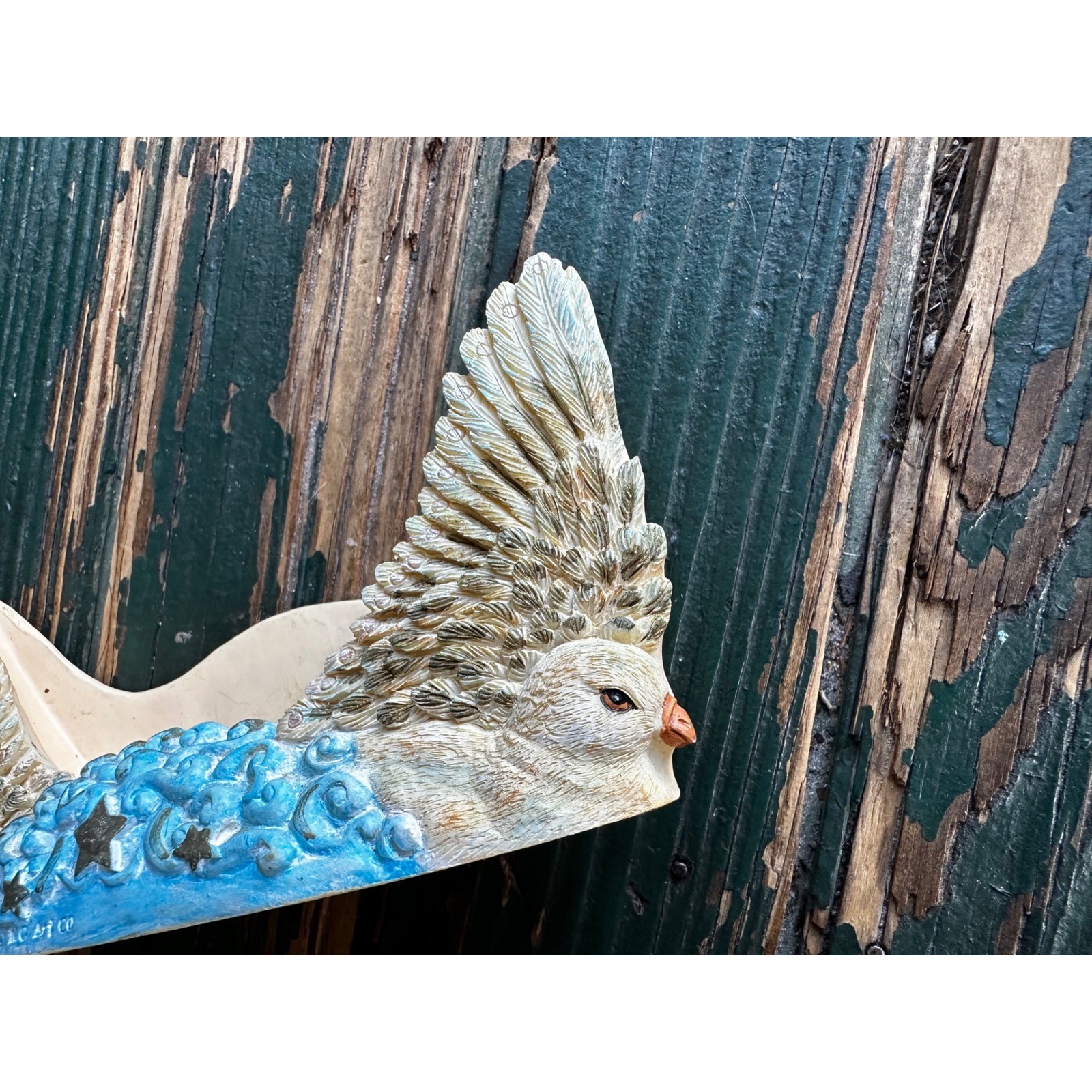 MC Art Co Celestial Dove Bird Cloud Star Resin Shelf Sitter Decor White Blue