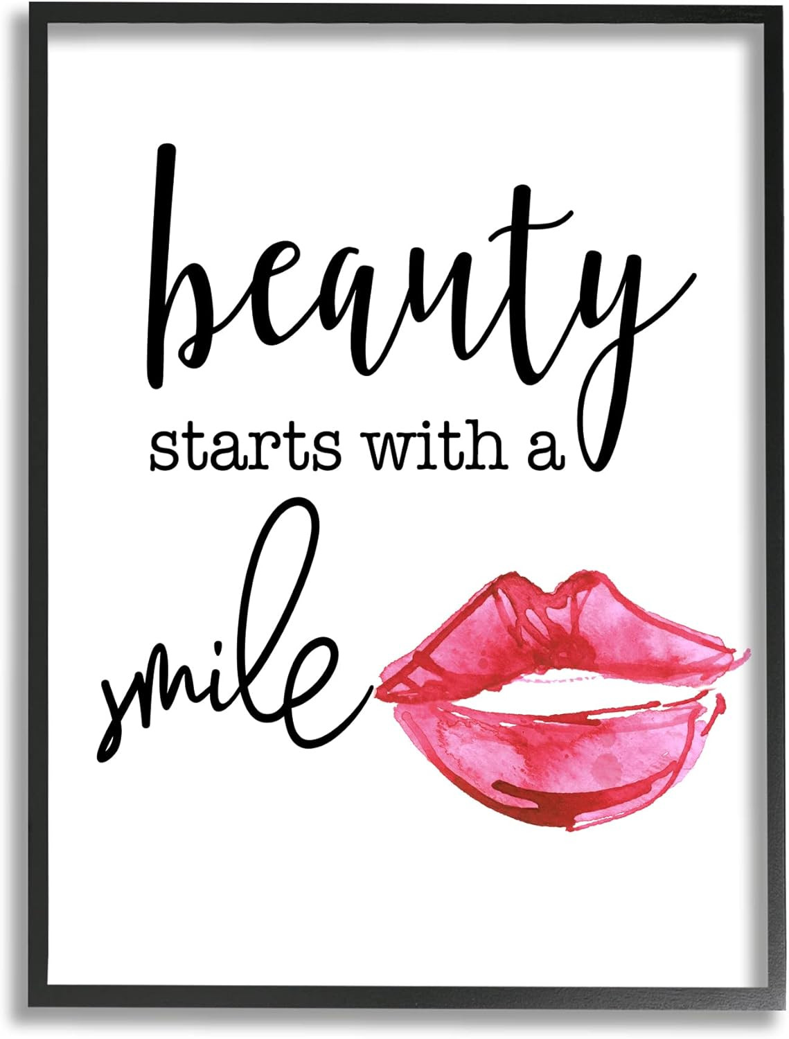 Beauty Starts with Smiling Chic Lipstick Lips Design Framed Wall Art, Design by