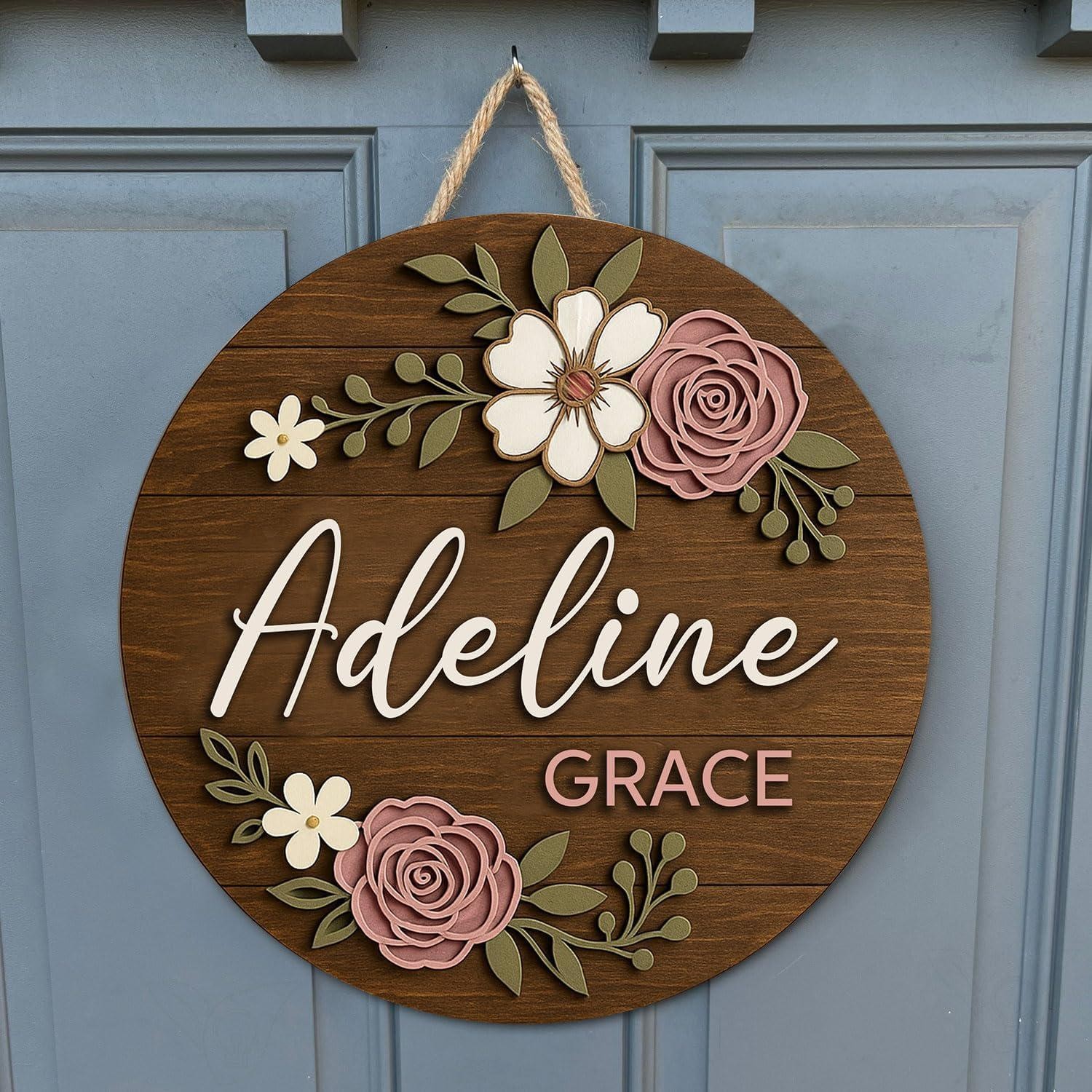 Personalized Floral Nursery Name Sign, Wooden Baby Name Wall Decor, Shower Gift