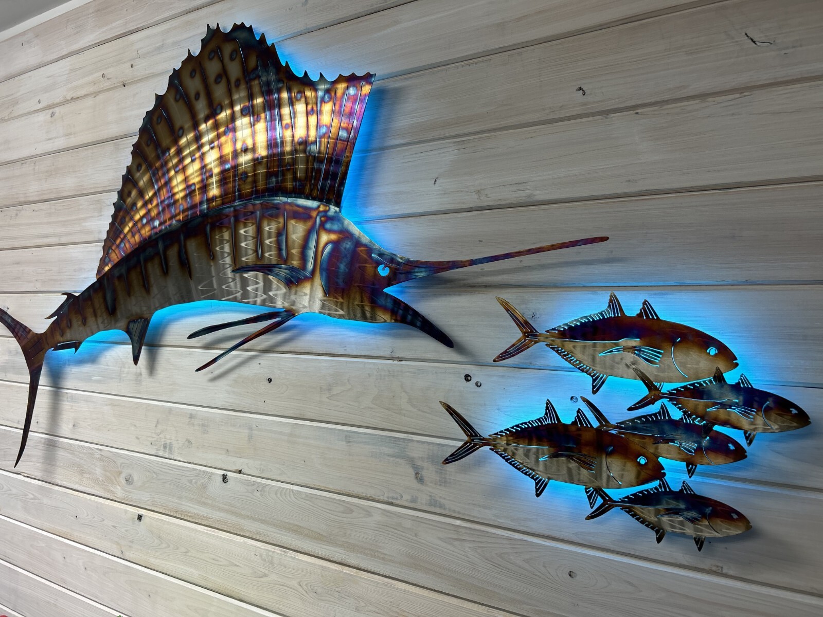 Sailfish chasing bait Stainless steel metal art
