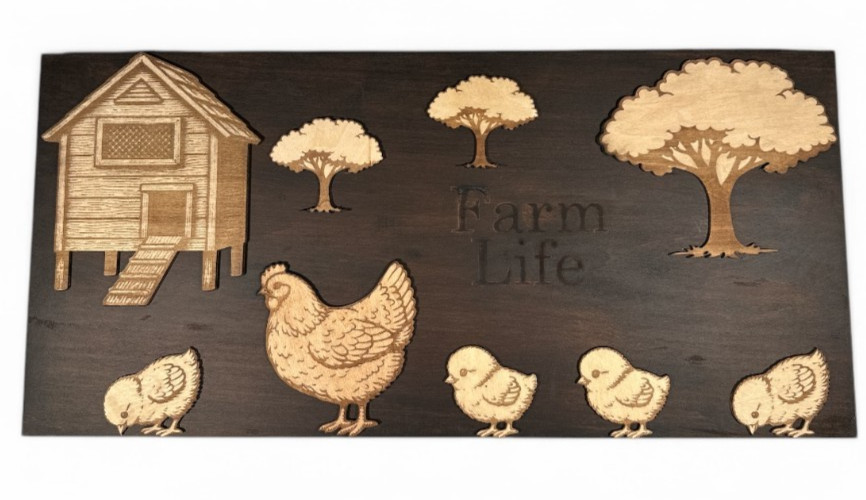 Farm Life Wall Art Wood Farmhouse Chicken Decor Rustic Large 24×11