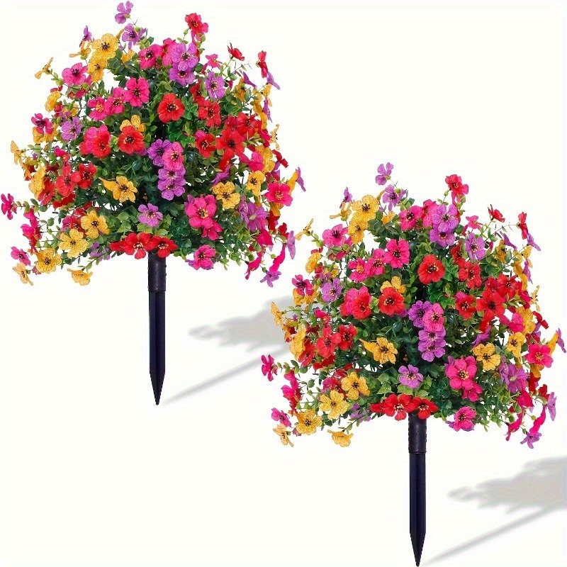 4PCS Artificial Violet Flowers Ground Spike Fake Plants Garden Patio Yard Decor