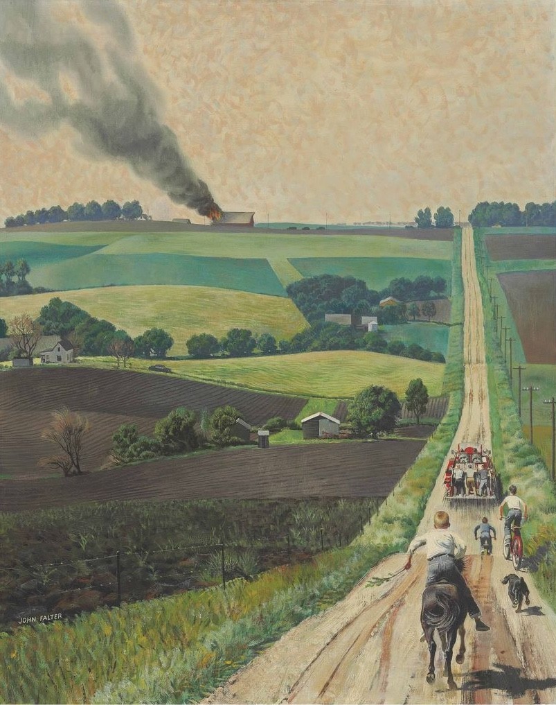 John Falter Chasing the Fire Engine : Rural Scene / Americana Art Print