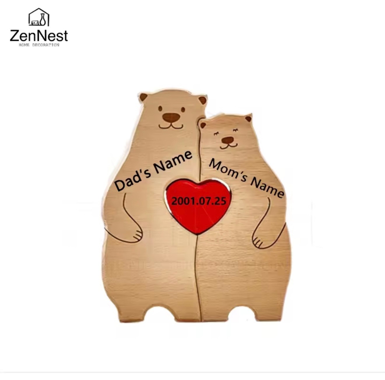 Bear Home Wooden Puzzle Personalized Custom Decor Heart Warmer Birthday Gift Art