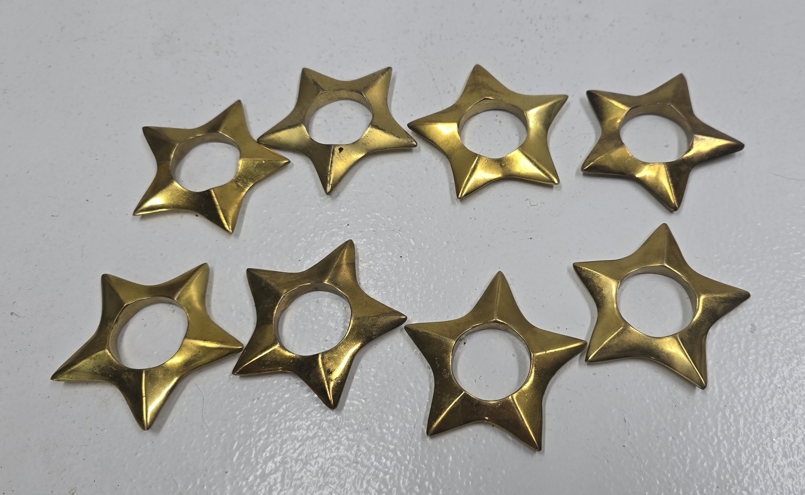 Vintage Brass Star Napkin Rings Set of 8 Gold Tone Metal Decorative Accents