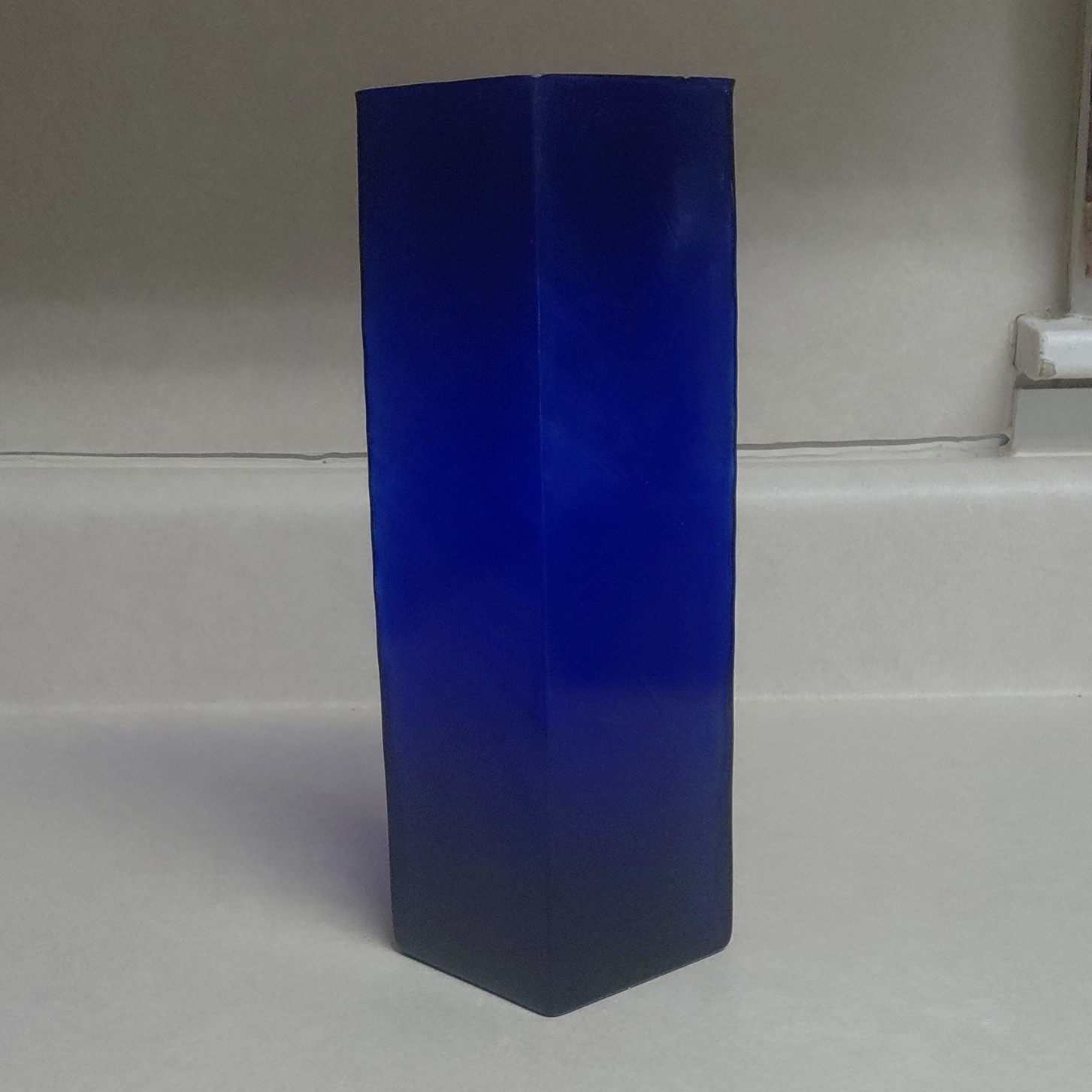 Blue Square Glass Flower Vase, Solid/Plain Decorative Freestanding