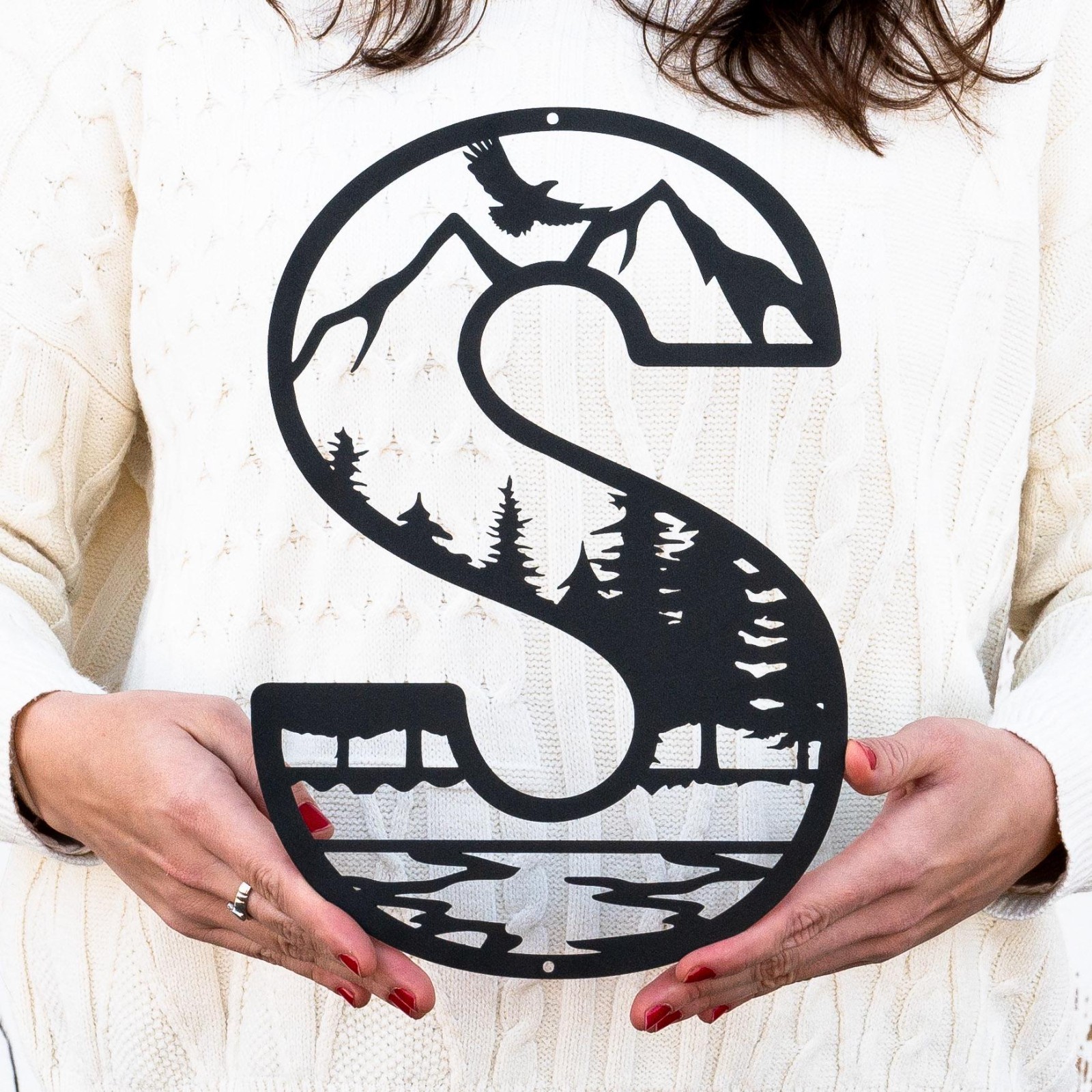 Metal Letter Outdoor Monogram, Mountain Wall Decor, Nature Wall Art, Cabin Decor