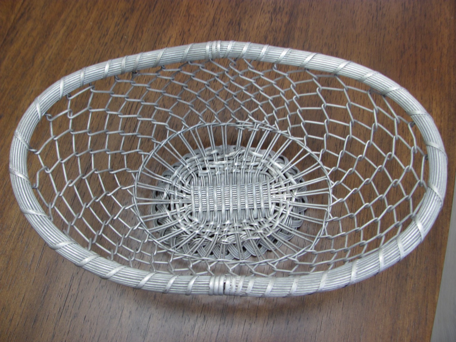LARGE Oval Silver Metal Braided French Bread Fruit Basket-15&Prime;