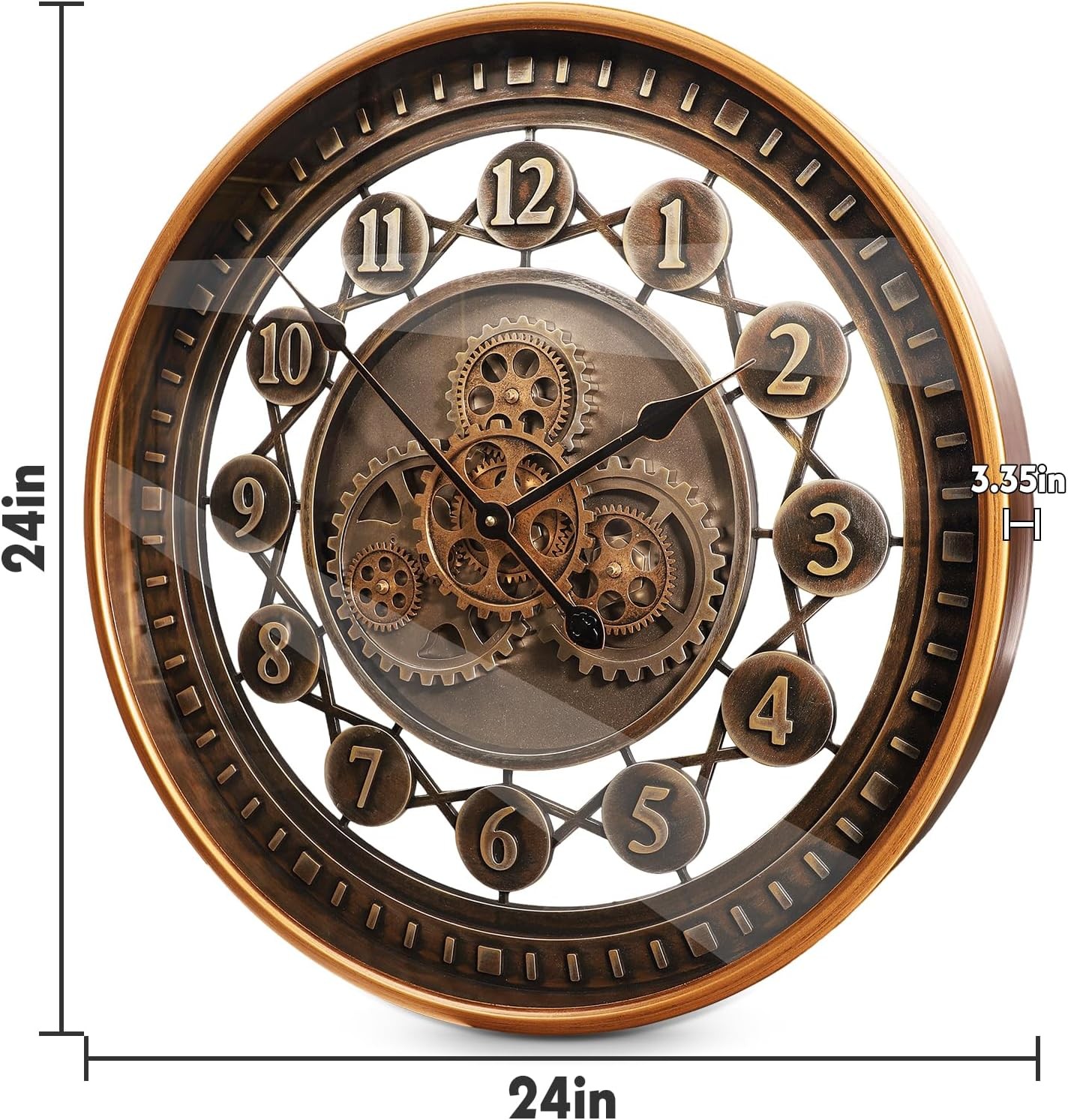 24 Inch Wall Clock with Moving Gears Large Industrial Steampunk Metal Clock Anti