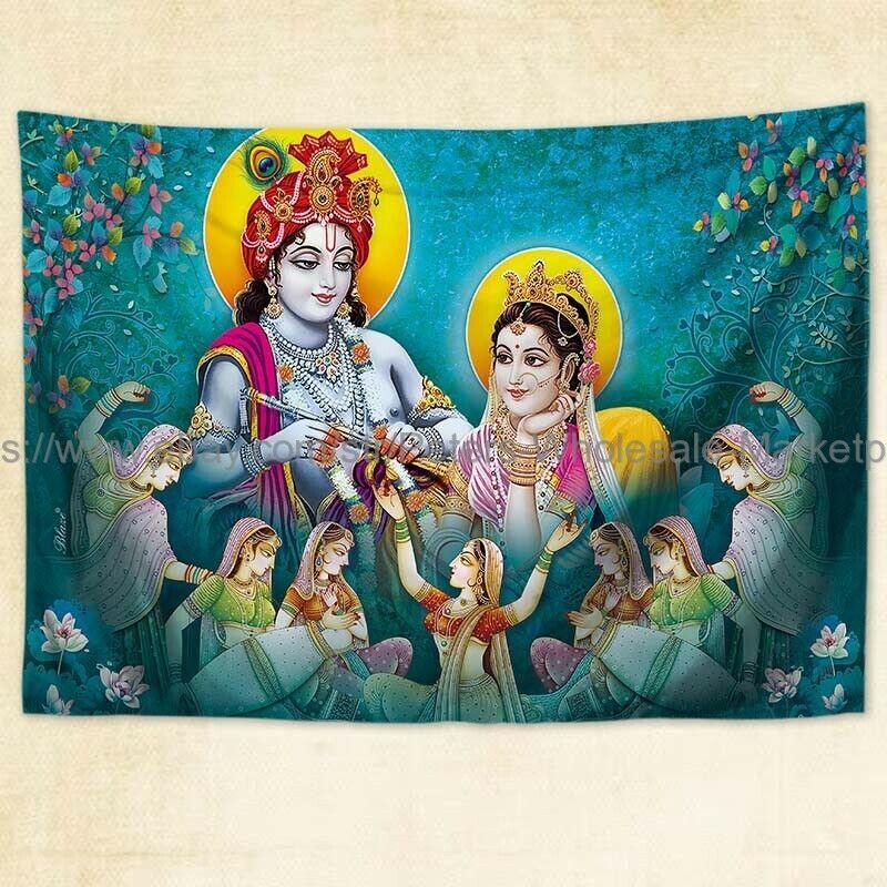 radha krishna tapestry cloth poster garden studio wall art