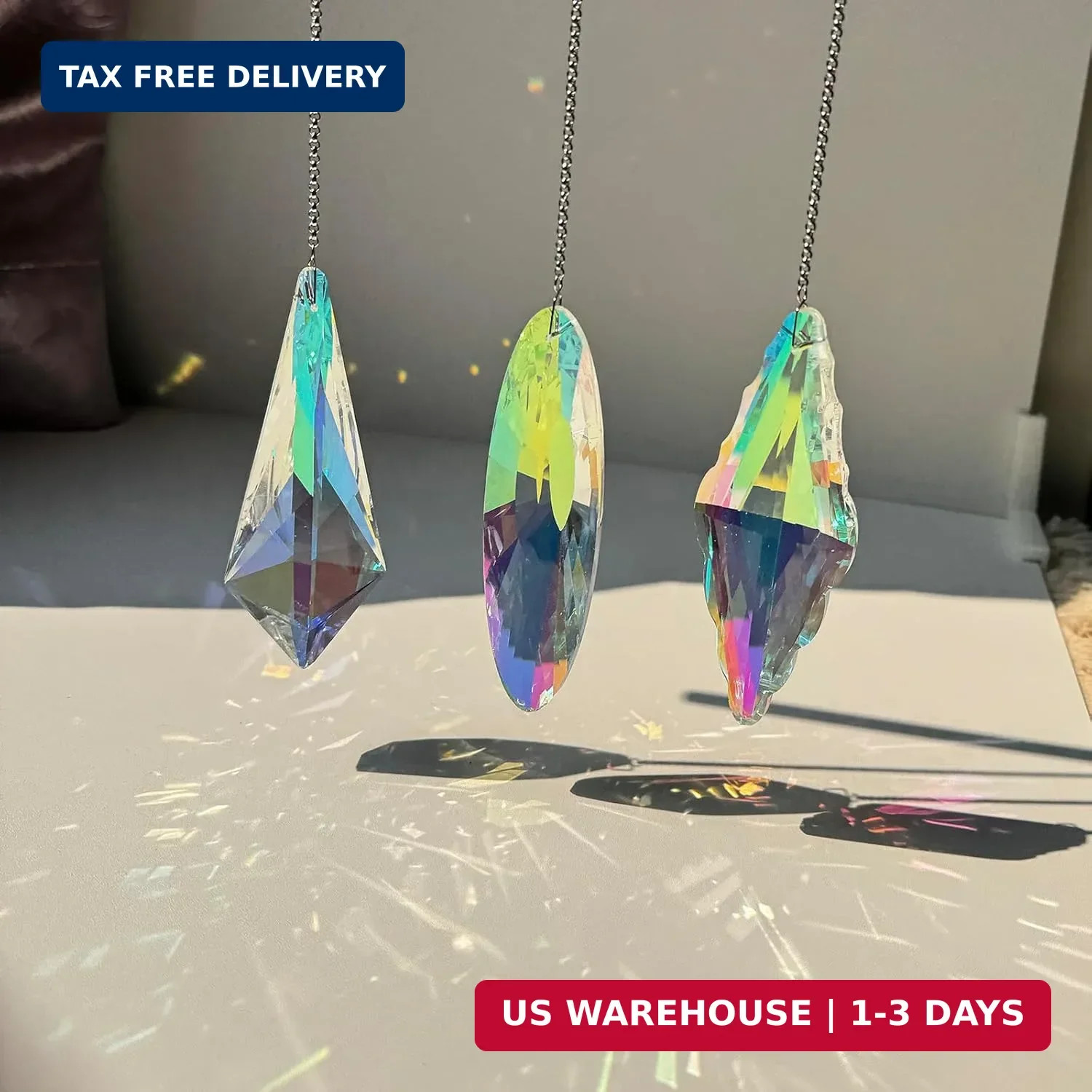 3PCS 5&Prime; Large Crystal Sun Catcher Prisms, Hanging Suncatchers with Glass Prism,