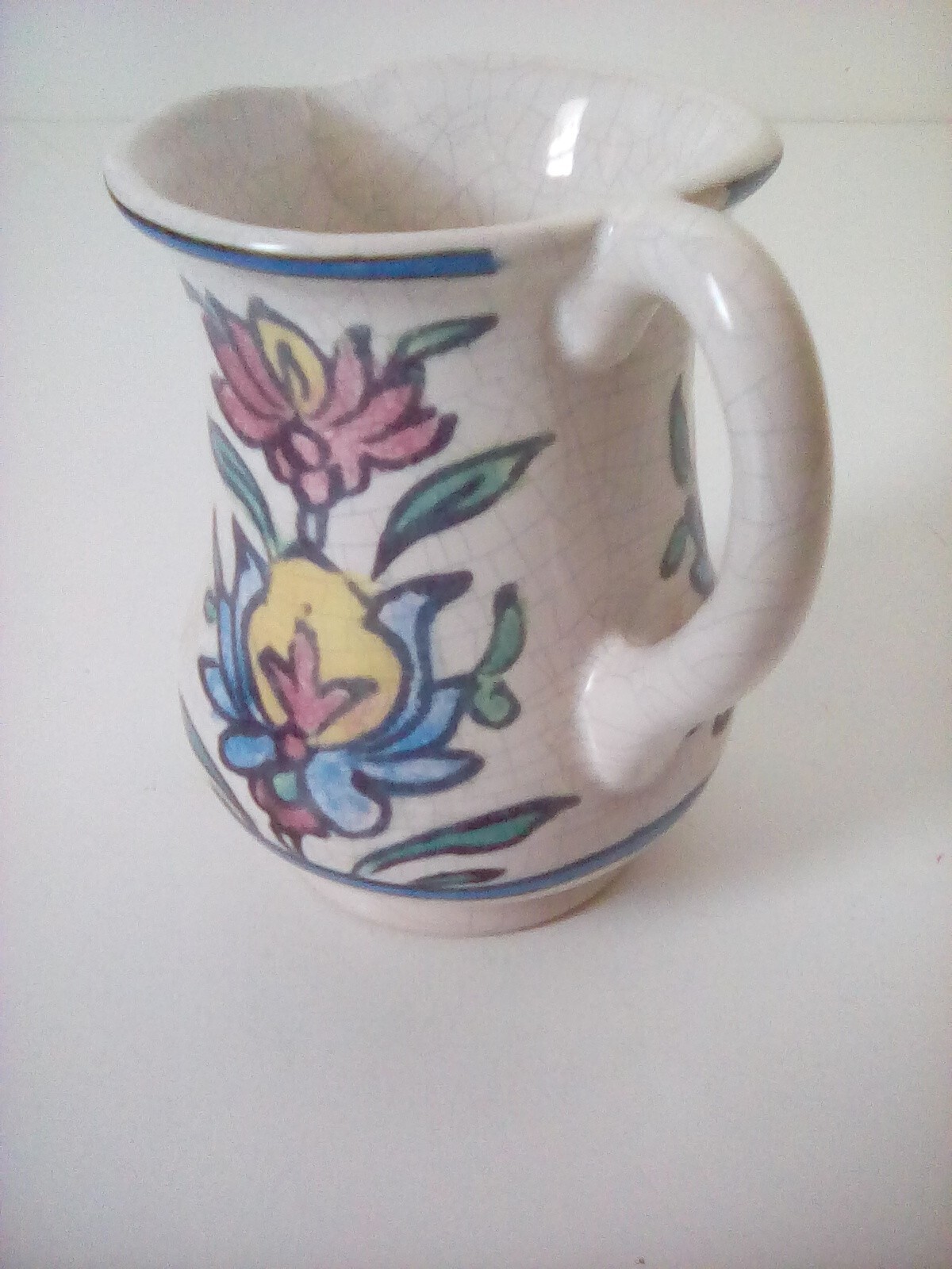 Pottery Barn Pitcher Decor Only 5×4&Prime; Flowers Crackle Paint AA