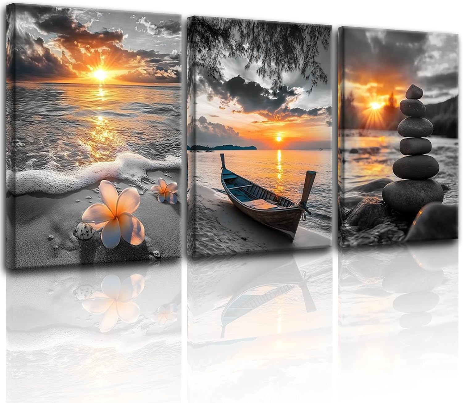 Black and White Gold Beach Wall Art Ocean Poster Coastal Canvas Print Sea Pictur