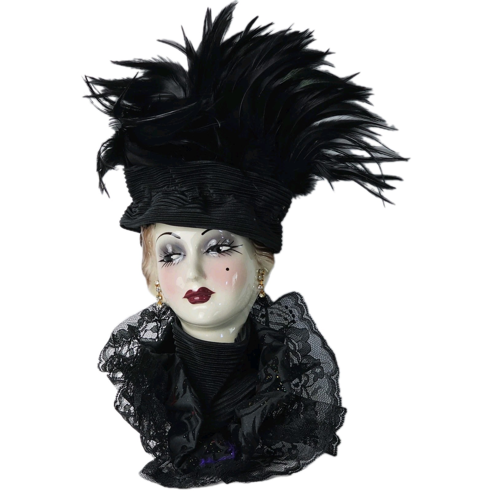 Unique Creations Limited Edition Lady Face Mask Wall Hanging Decor Feather Lace