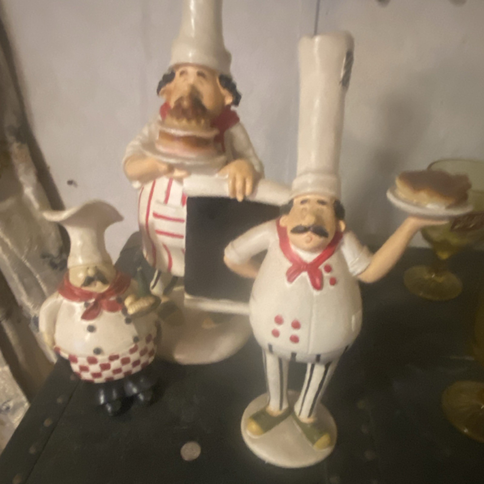 Resin Chef Figurines, White Red Black, Freestanding, Kitchen Decor