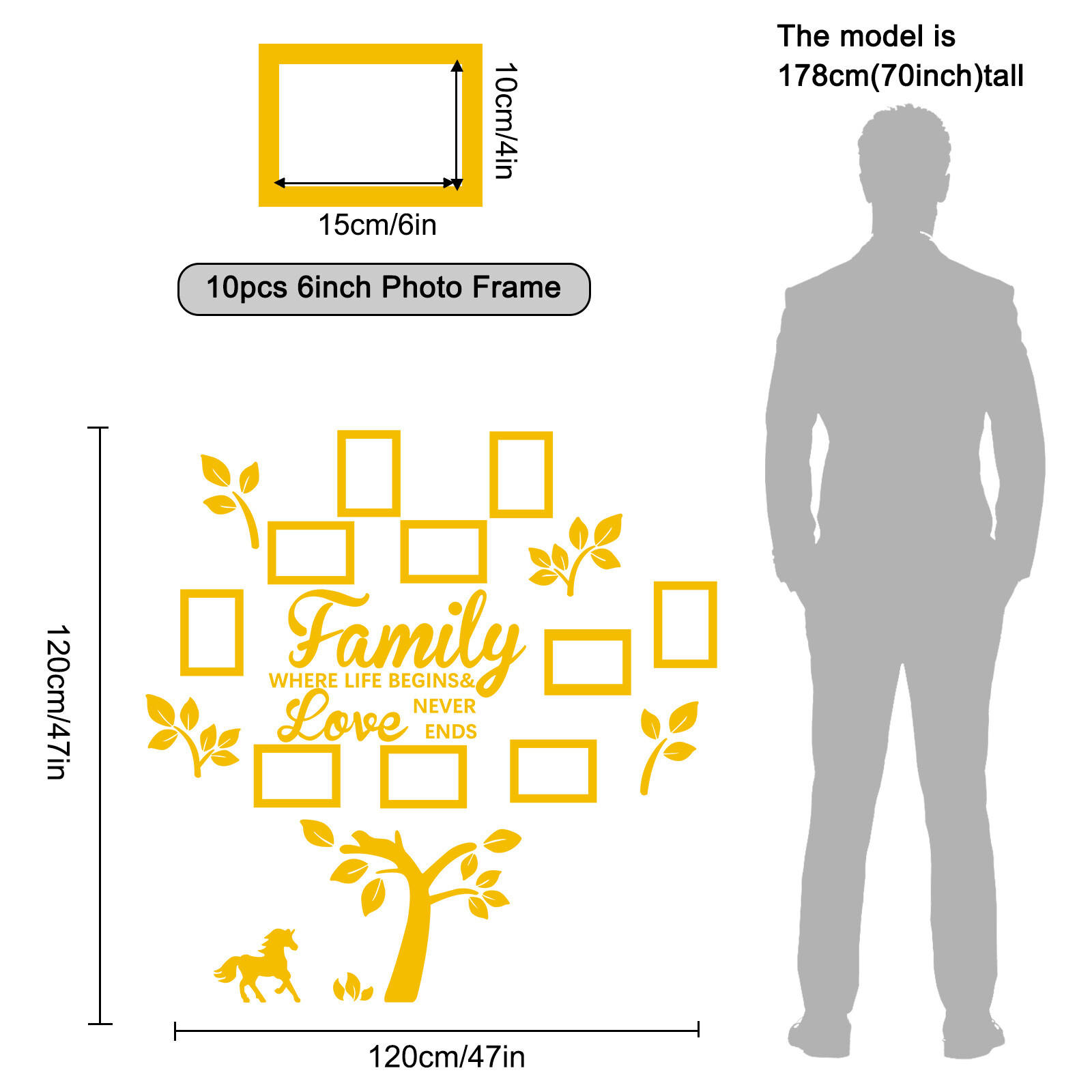 Family Tree Wall Decor Picture Frame Collage Removable 3D DIY Acrylic