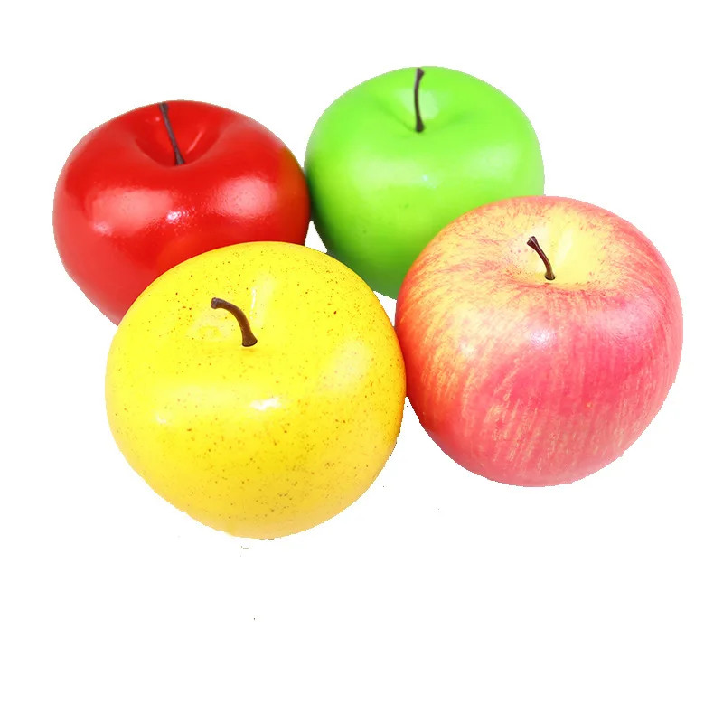 8cm Simulation Fruit Apple Plastic Fake Red Green Yellow Apples Photo Props