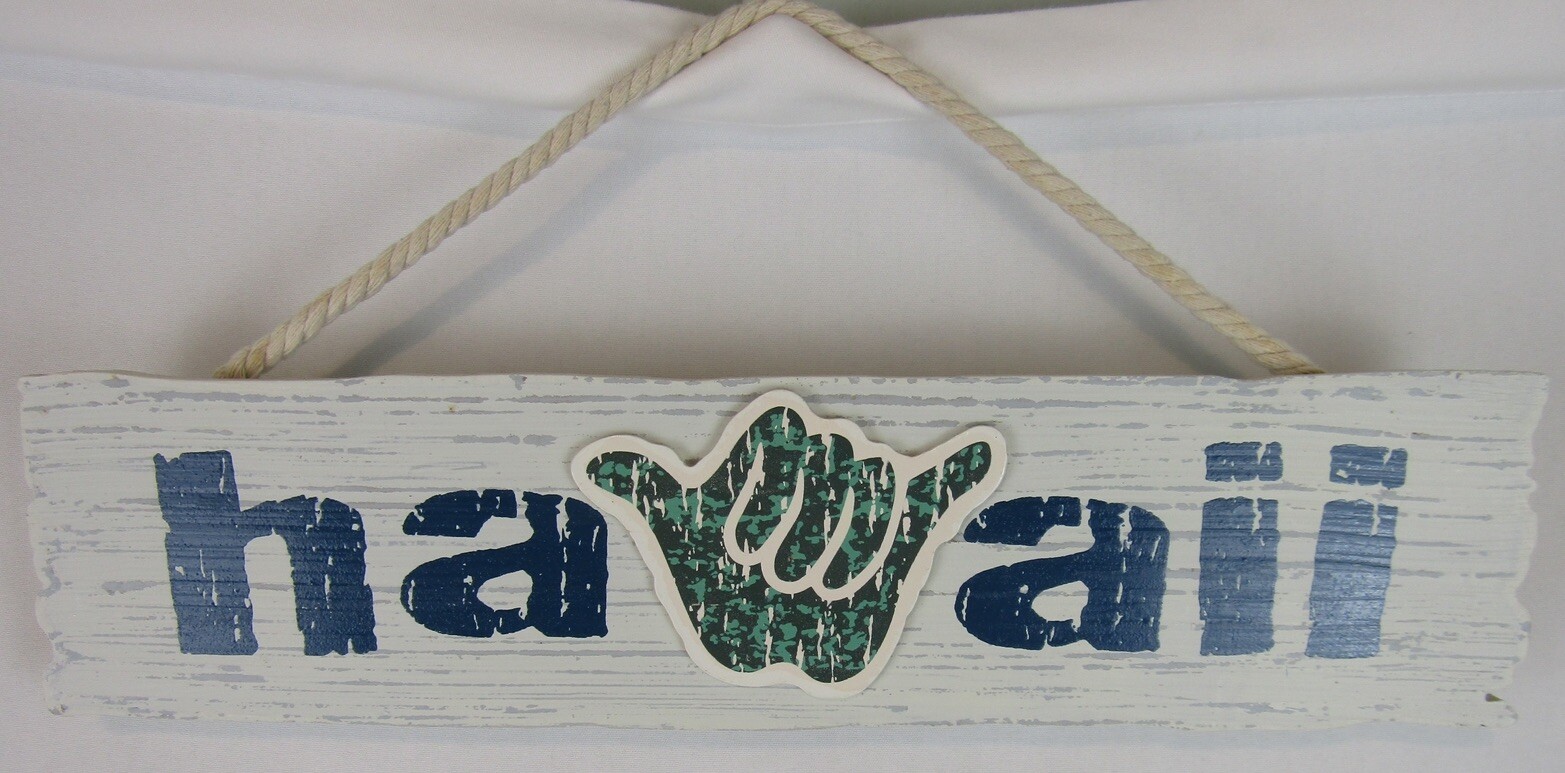 Hawaiian Wood Signs “Hawaii” Hanging Sign with Rope-Painted Wood-KC Hawaii-NWT